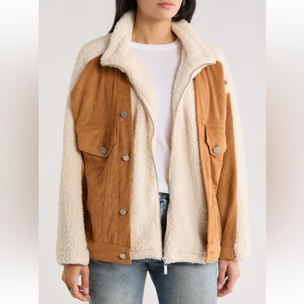 BLANKNYC High Pile Fleece Trim Faux Suede Jacket Sz XS (runs big)